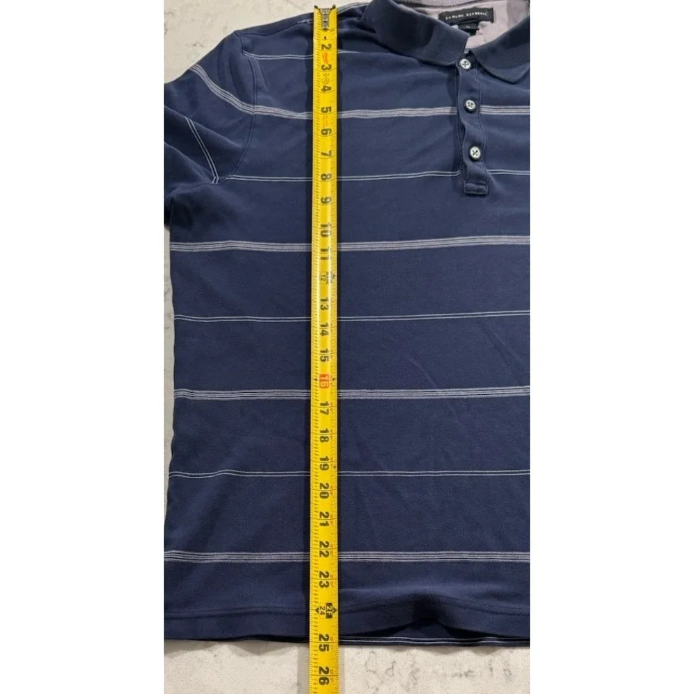 Banana Republic Polo Shirt Mens XL Navy Blue White Striped Cotton Knit Casual